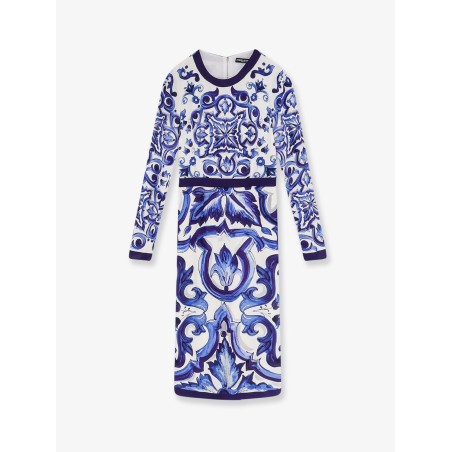 Silk blend dress with Maiolica print