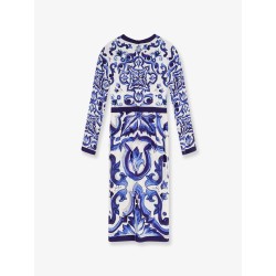 Silk blend dress with Maiolica print
