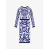 Silk blend dress with Maiolica print