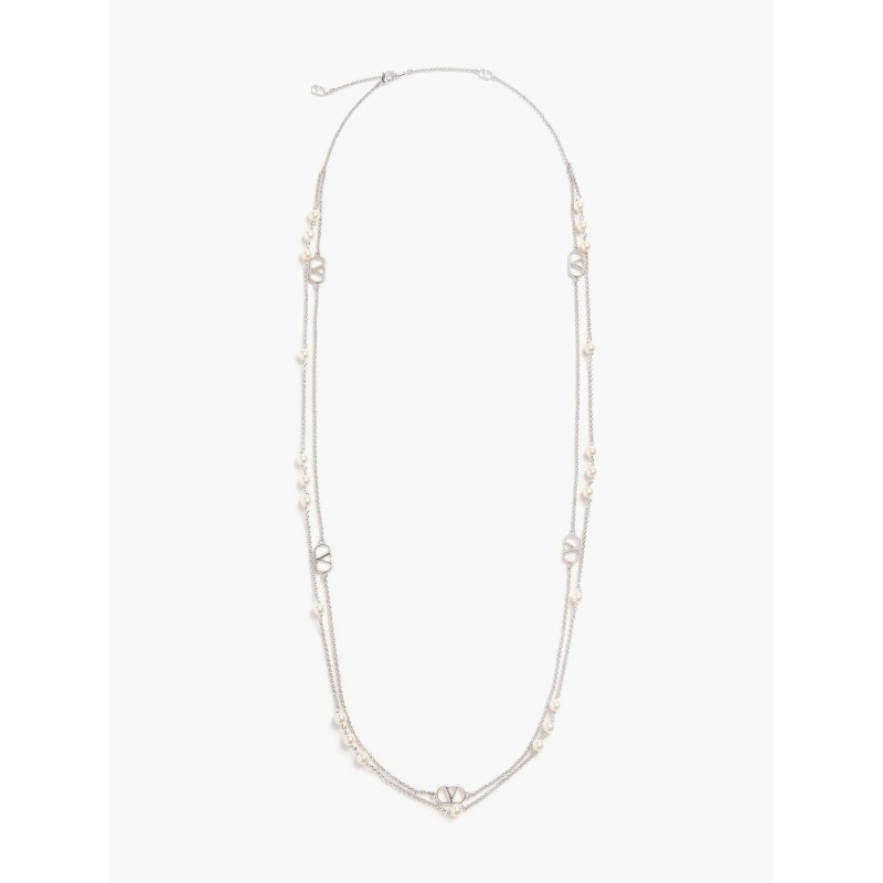 Metal and pearls VLogo Signature necklace