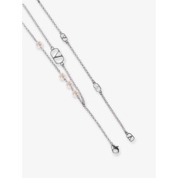 Metal and pearls VLogo Signature necklace