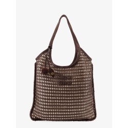 Crochet mesh shopping bag with tone-on-tone logo on the front