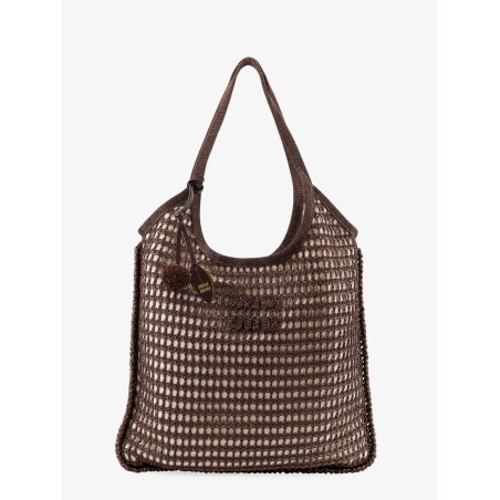 Crochet mesh shopping bag with tone-on-tone logo on the front
