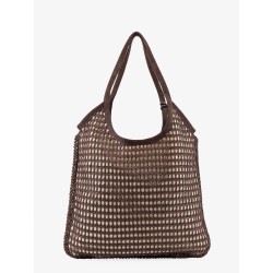 Crochet mesh shopping bag with tone-on-tone logo on the front