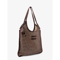 Crochet mesh shopping bag with tone-on-tone logo on the front