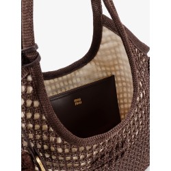 Crochet mesh shopping bag with tone-on-tone logo on the front