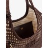 Crochet mesh shopping bag with tone-on-tone logo on the front