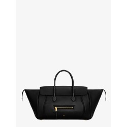 Luggage leather handbag with logo lettering on the front