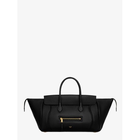 Luggage leather handbag with logo lettering on the front