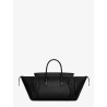 Luggage leather handbag with logo lettering on the front