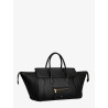 Luggage leather handbag with logo lettering on the front