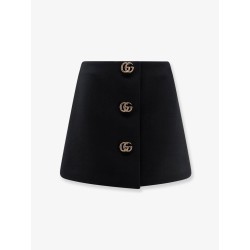 Wool crepe skirt with Double G button