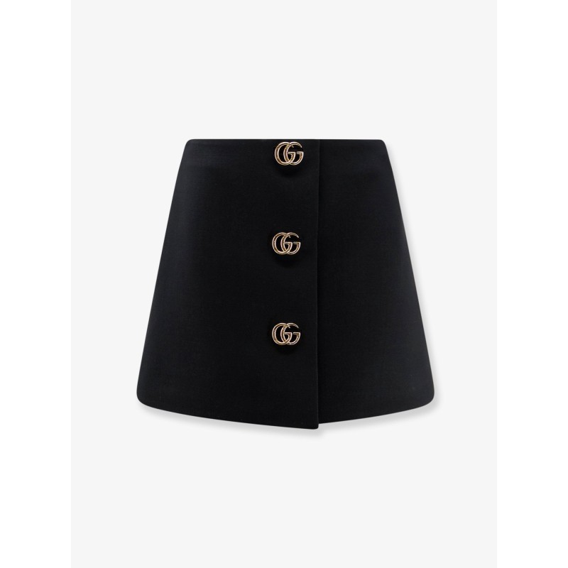Wool crepe skirt with Double G button