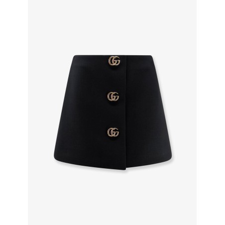 Wool crepe skirt with Double G button