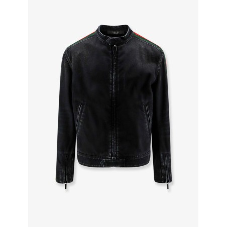 Black denim jacket certified cotton jacket with a faded effect