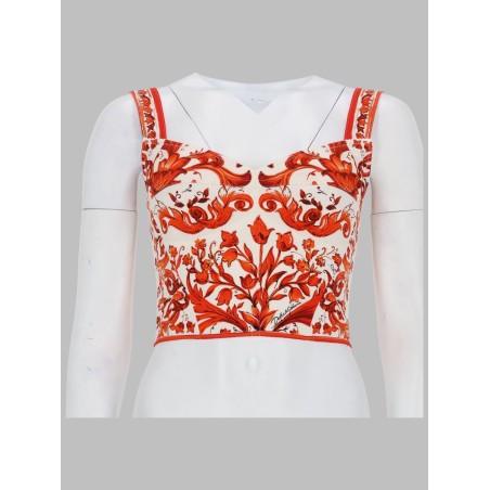 TOP BUSTIER IN CHARMEUSE STAMPA MAIOLICA