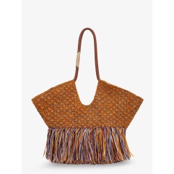 Golden Time rafia shoulder bag with fringe