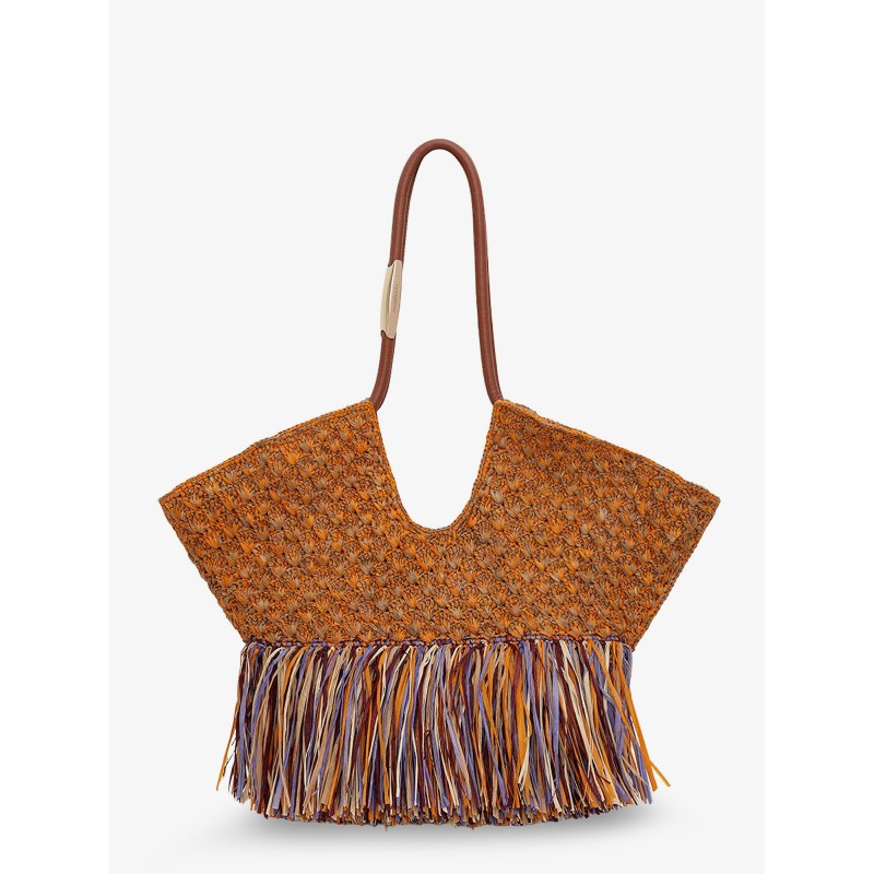 Golden Time rafia shoulder bag with fringe