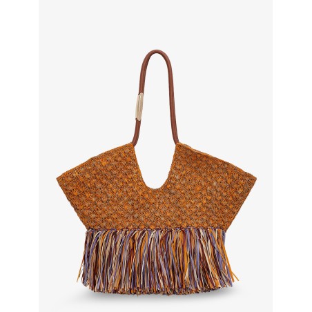 Golden Time rafia shoulder bag with fringe