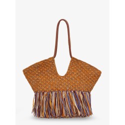 Golden Time rafia shoulder bag with fringe