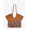 Golden Time rafia shoulder bag with fringe