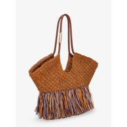 Golden Time rafia shoulder bag with fringe