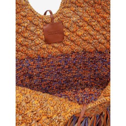 Golden Time rafia shoulder bag with fringe