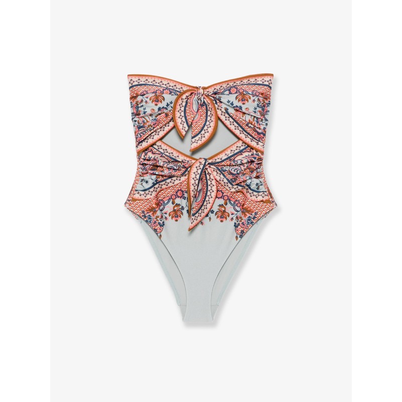 Aster one-piece shiny nylon swimsuit with paisley print