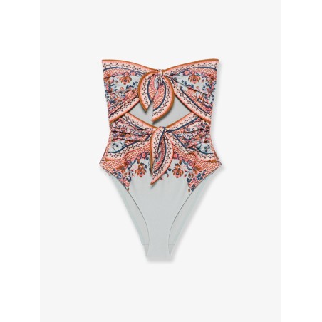 Aster one-piece shiny nylon swimsuit with paisley print
