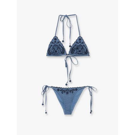 Aster denim bikini with all-over embroidery