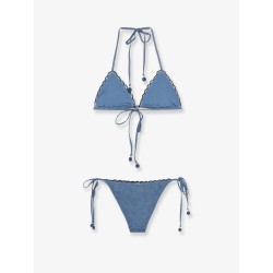 Aster denim bikini with all-over embroidery