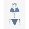 Aster denim bikini with all-over embroidery