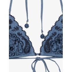 Aster denim bikini with all-over embroidery