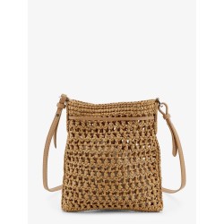 Raffia bucket bag with crochet motif