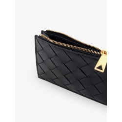Leather card holder with Intrecciato motif