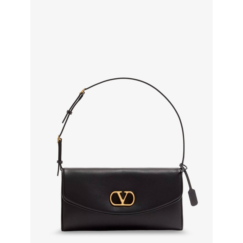 DeVain Leather Shoulder Bag with Metal VLogo Signature