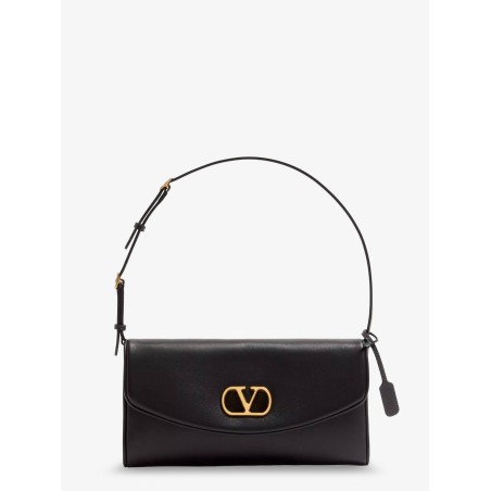 DeVain Leather Shoulder Bag with Metal VLogo Signature