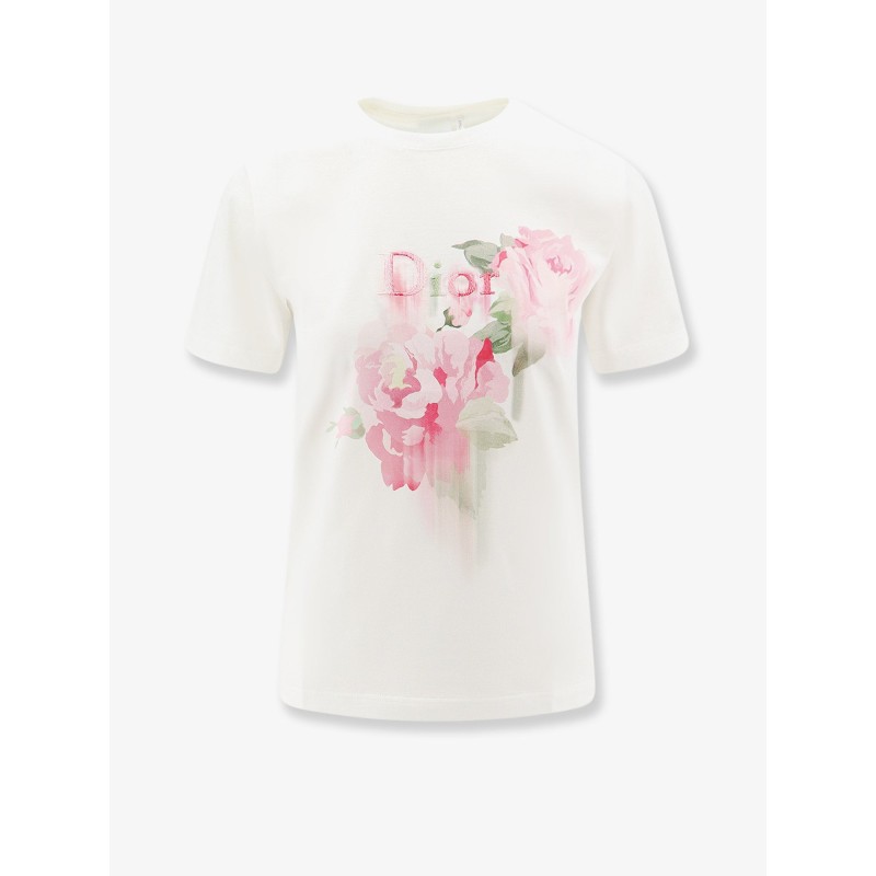 Cotton T-shirt with Dior Painted Roses print