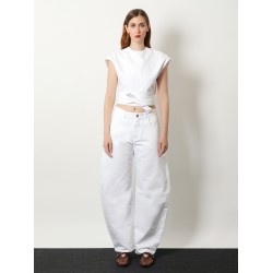Cotton crop fit Belted top