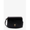 Leather shoulder bag with metal logo on the front