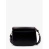 Leather shoulder bag with metal logo on the front