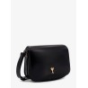 Leather shoulder bag with metal logo on the front