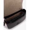 Leather shoulder bag with metal logo on the front