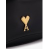 Leather shoulder bag with metal logo on the front