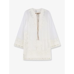 Indra ramie long dress with all-over embroidery