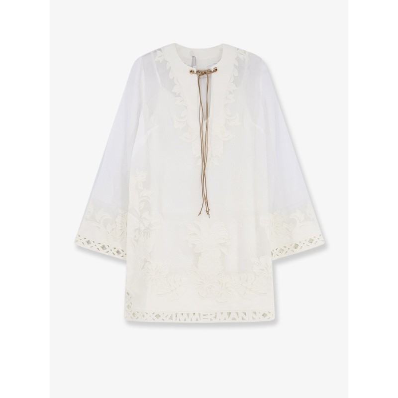 Indra ramie long dress with all-over embroidery