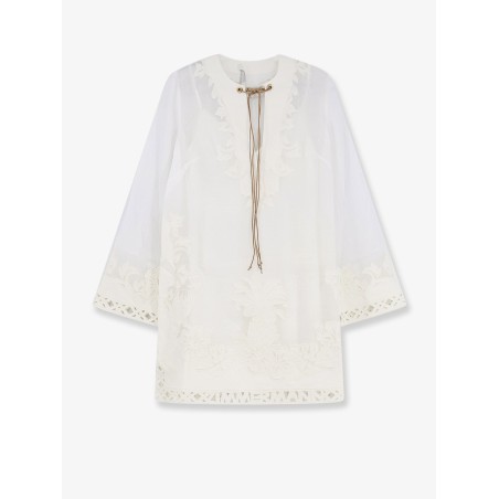 Indra ramie long dress with all-over embroidery
