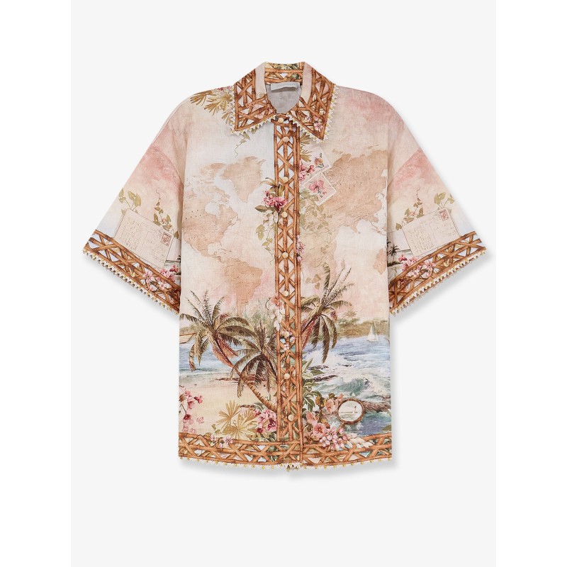 Mahon Linen Shirt with Blue Island Map Print