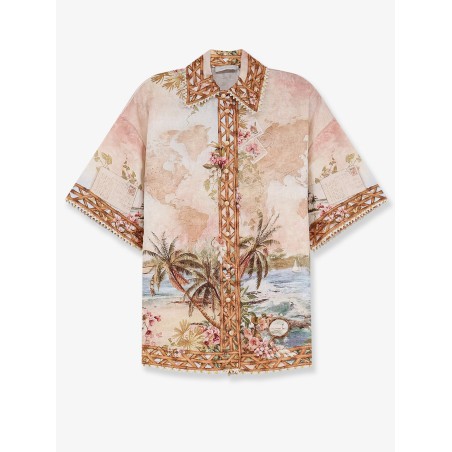 Mahon Linen Shirt with Blue Island Map Print