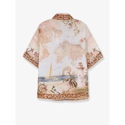 Mahon Linen Shirt with Blue Island Map Print